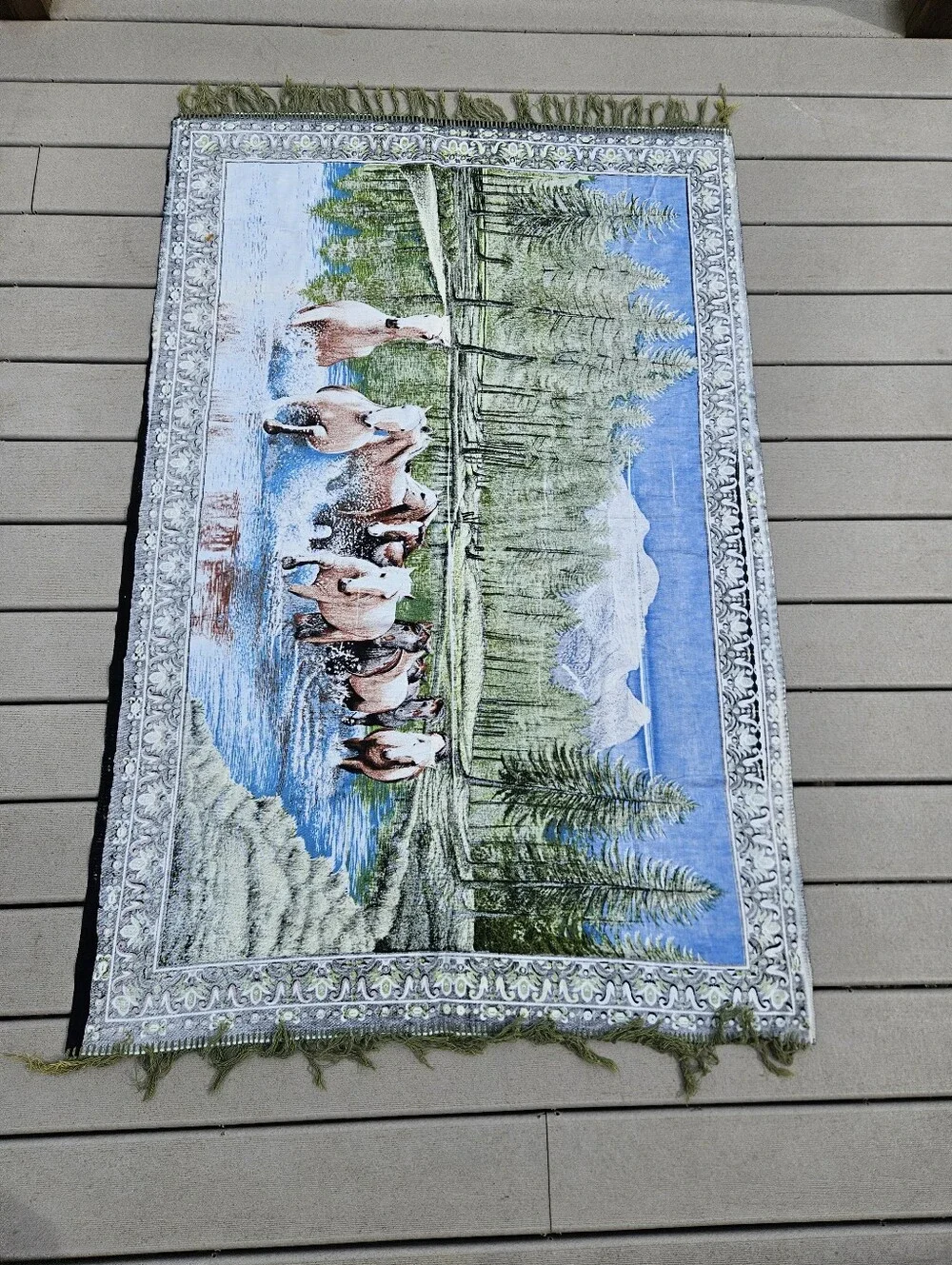 Wild Horses Nature Landscape Tapestry 38x58 Western Cabin Decor Fringe Rug